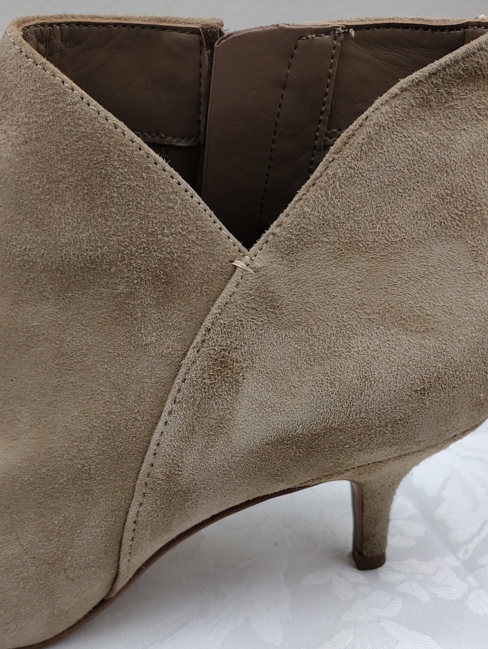Sam Edelman Kadison Taupe Suede Leather V Cutout Point Toe Kitten Heel Bootie - Picture 6 of 16